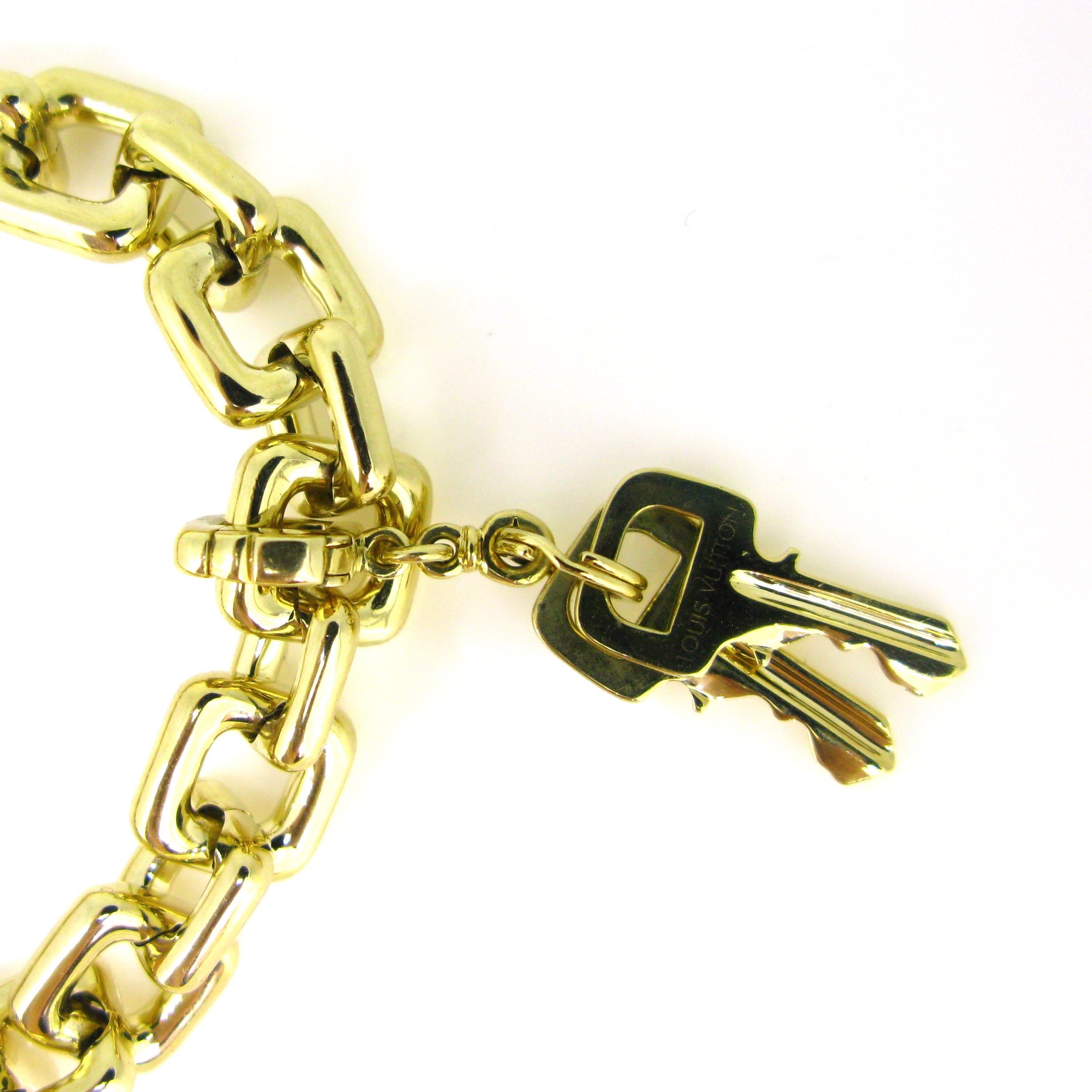 Cabochon Louis Vuitton Padlock Key Onyx Bag Yellow Gold Charm Link Bracelet