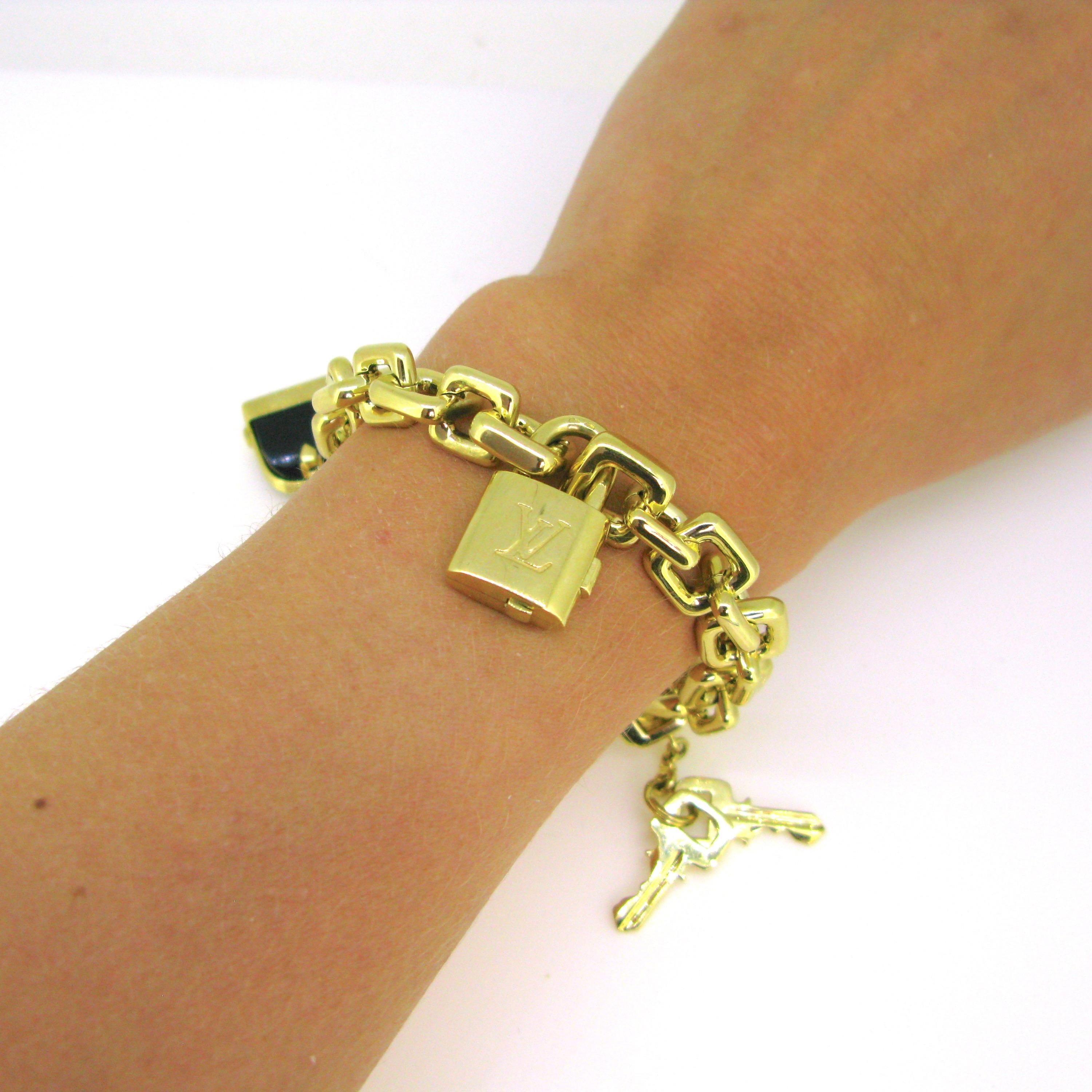 Louis Vuitton Padlock Key Onyx Bag Yellow Gold Charm Link Bracelet In Excellent Condition In London, GB