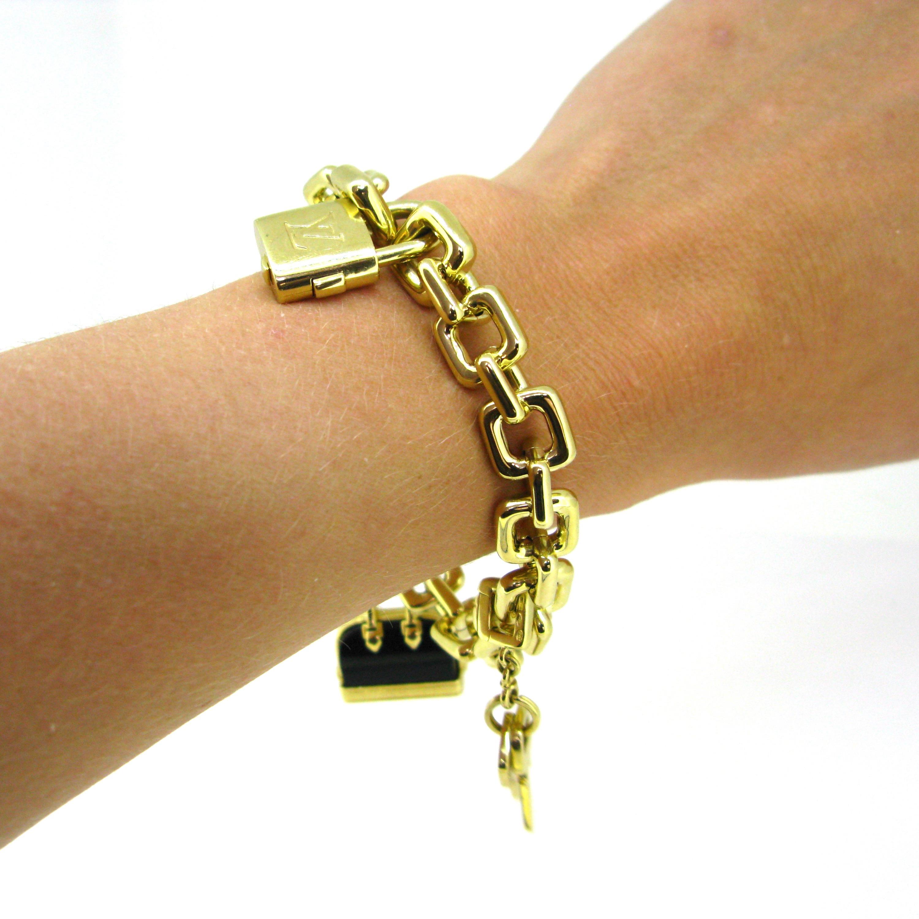 Women's or Men's Louis Vuitton Padlock Key Onyx Bag Yellow Gold Charm Link Bracelet