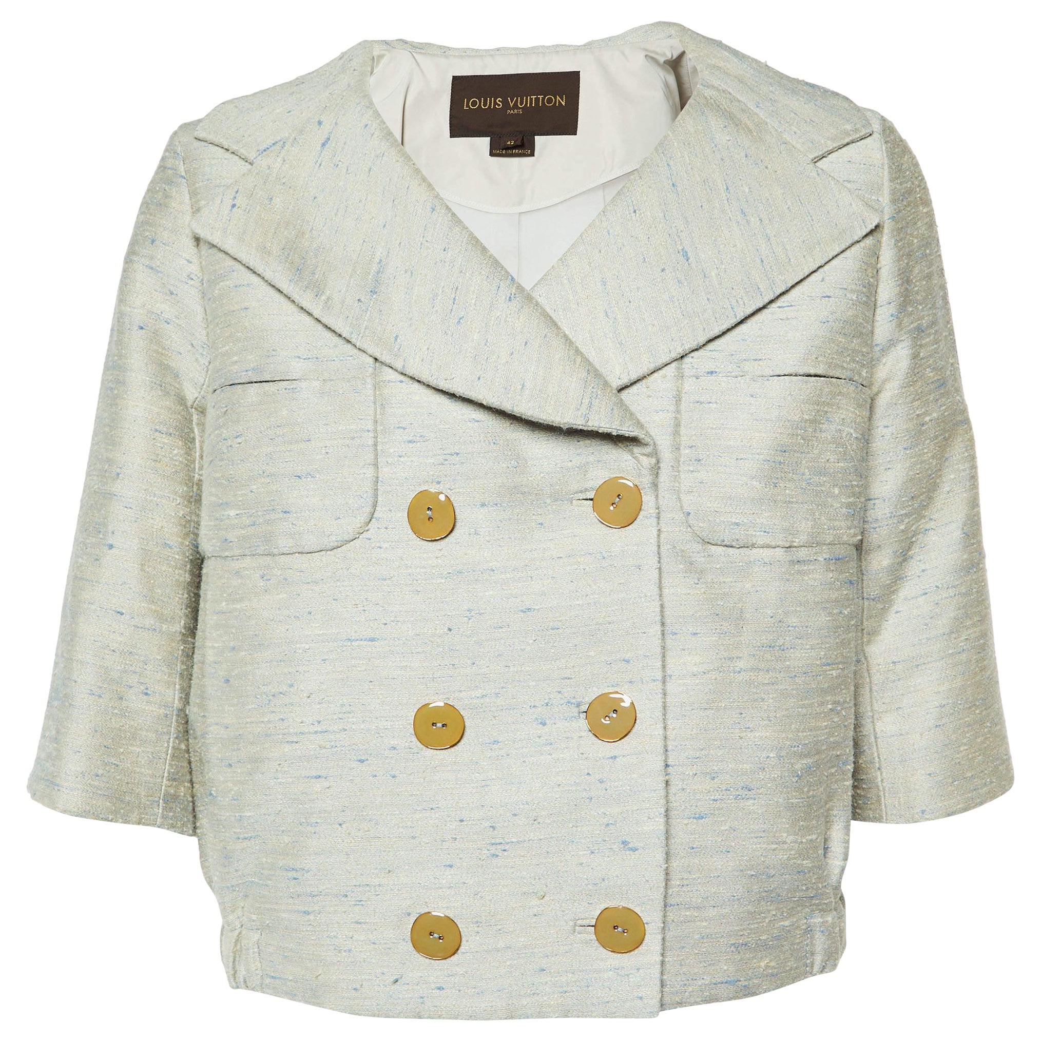 Louis Vuitton Pale Blue Textured Silk Short Jacket L