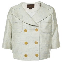 Louis Vuitton Pale Blue Textured Silk Short Jacket L