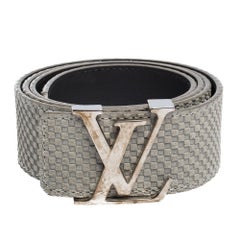 Louis Vuitton Pale Green Damier Embossed Suede LV Initiales Belt 95CM