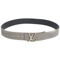 Louis Vuitton Pale Green Damier Embossed Suede LV Initiales Belt 95CM