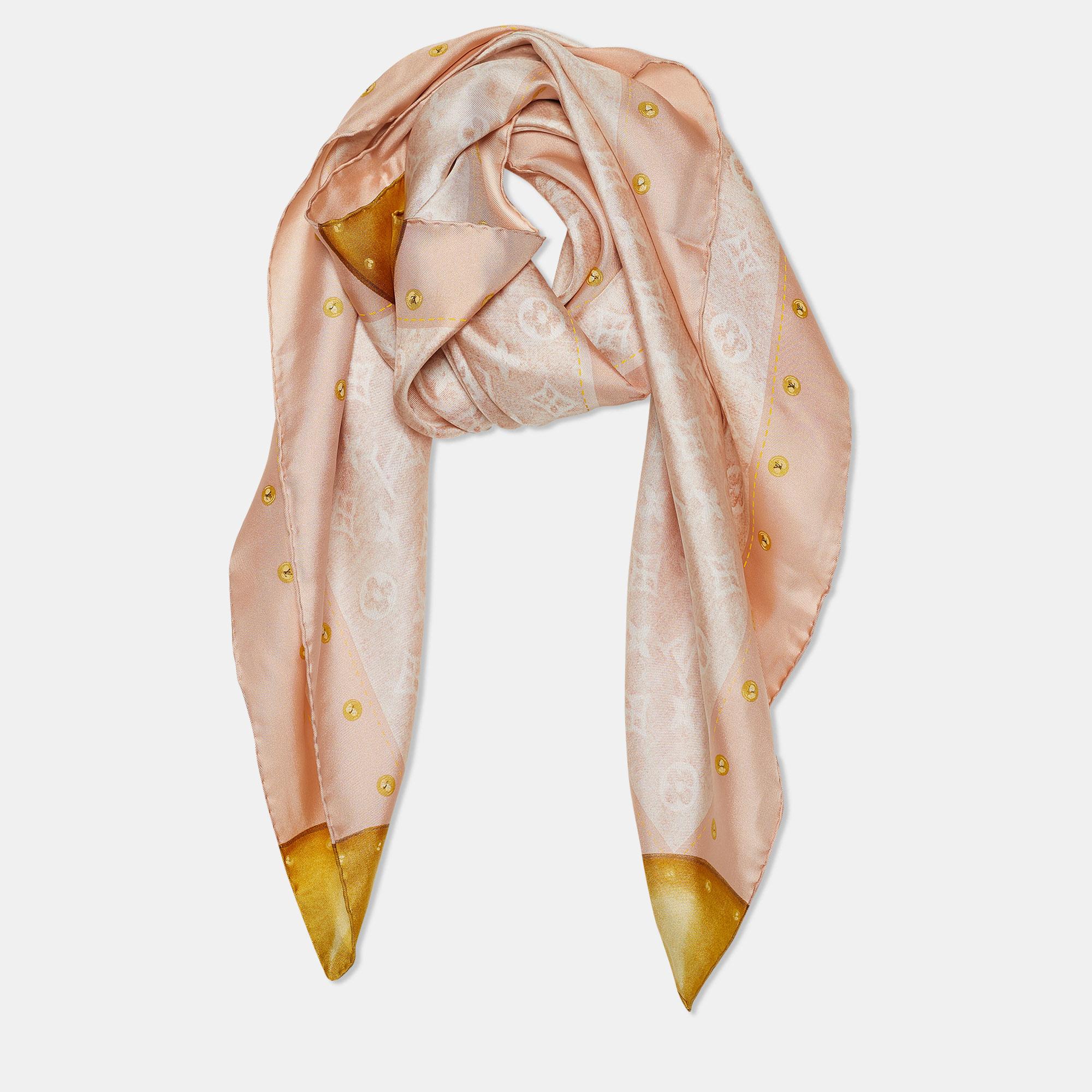 LV Double Sided Scarf 90 Blue Pink White Monogram Twill Silk 164408 main image 1