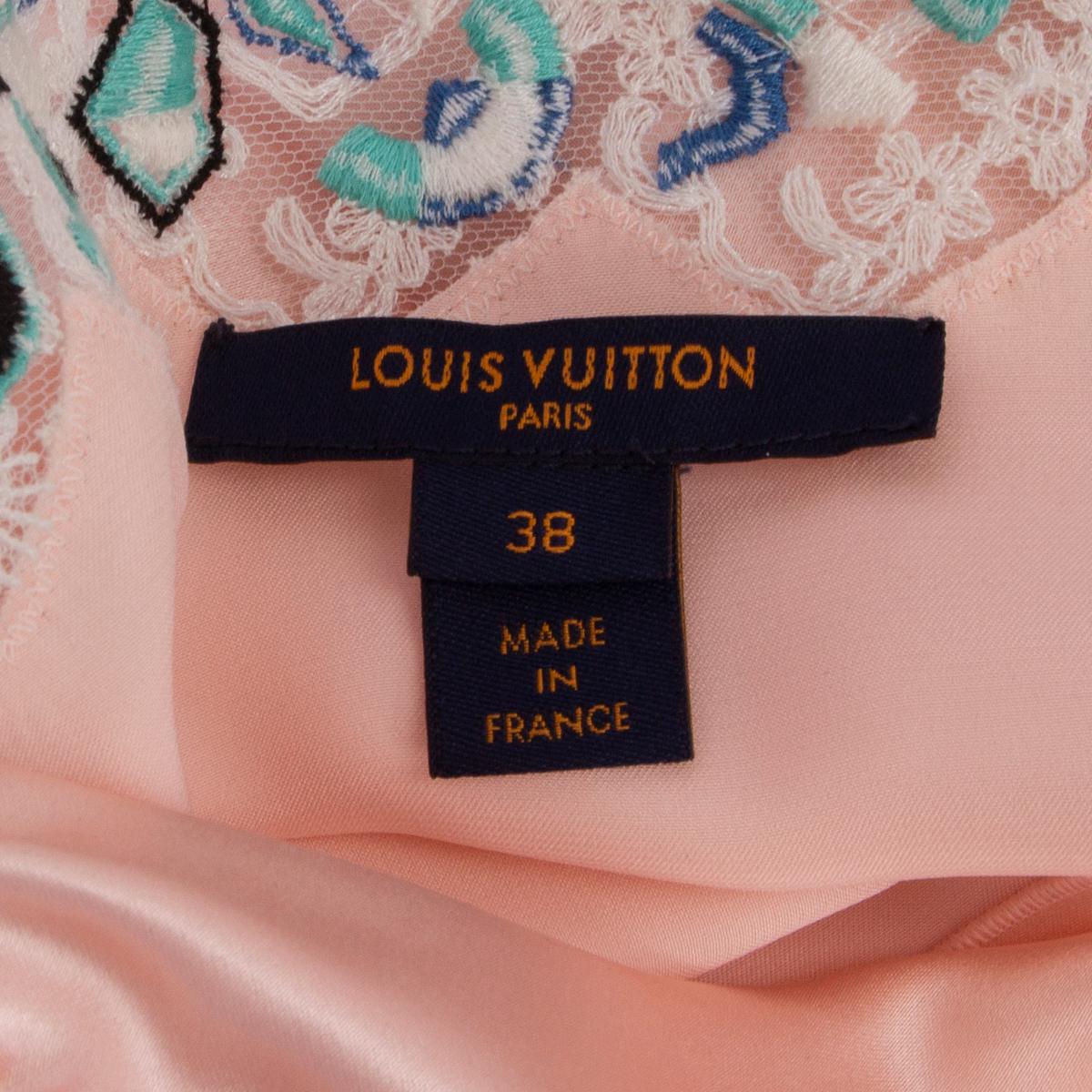 LOUIS VUITTON pale pink silk EMBROIDERE LACE TRIM CROP Shirt 38 S 1