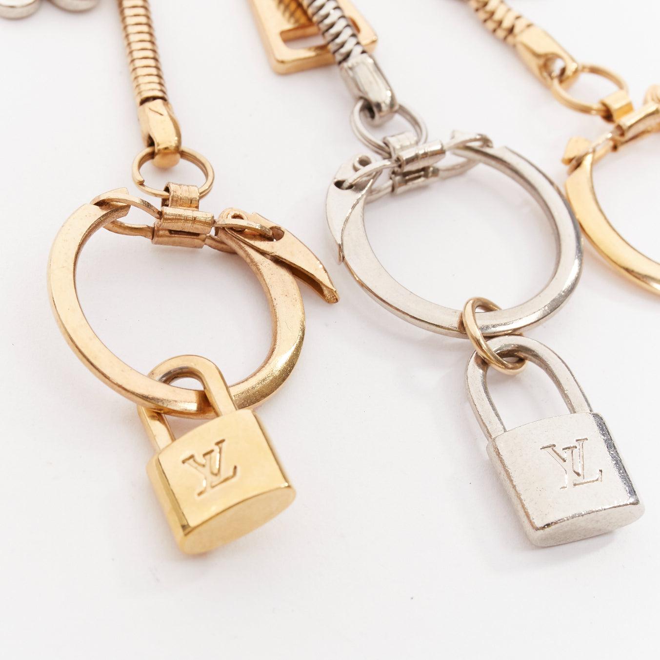 LOUIS VUITTON palladium safety pin w/ triple keyring LV lock heart flower charms In condizioni buone in vendita a Hong Kong, NT