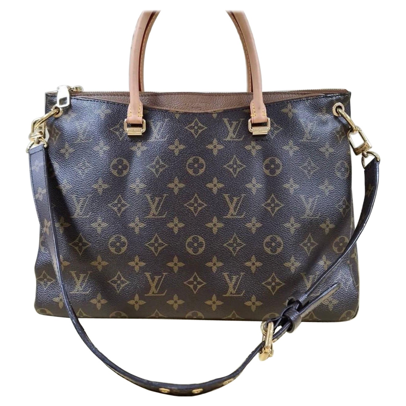 Louis Vuitton Pallas Brown Leather Shoulder Monogram Canvas Bag
