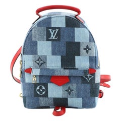 LOUIS VUITTON Denim Damier Monogram Patchwork Palm Springs Backpack Mini  Blue