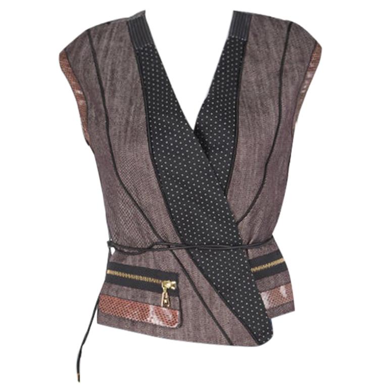 Louis Vuitton Paneled Leather Trim Corded Tie Detail Wrap Vest M