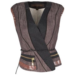 Louis Vuitton Paneled Leather Trim Corded Tie Detail Wrap Vest M