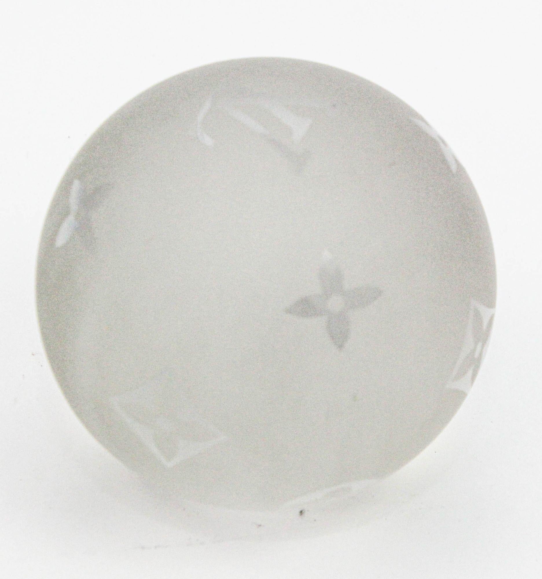 Etched LOUIS VUITTON Paperweight Monogram Clear Crystal Paper Weight
