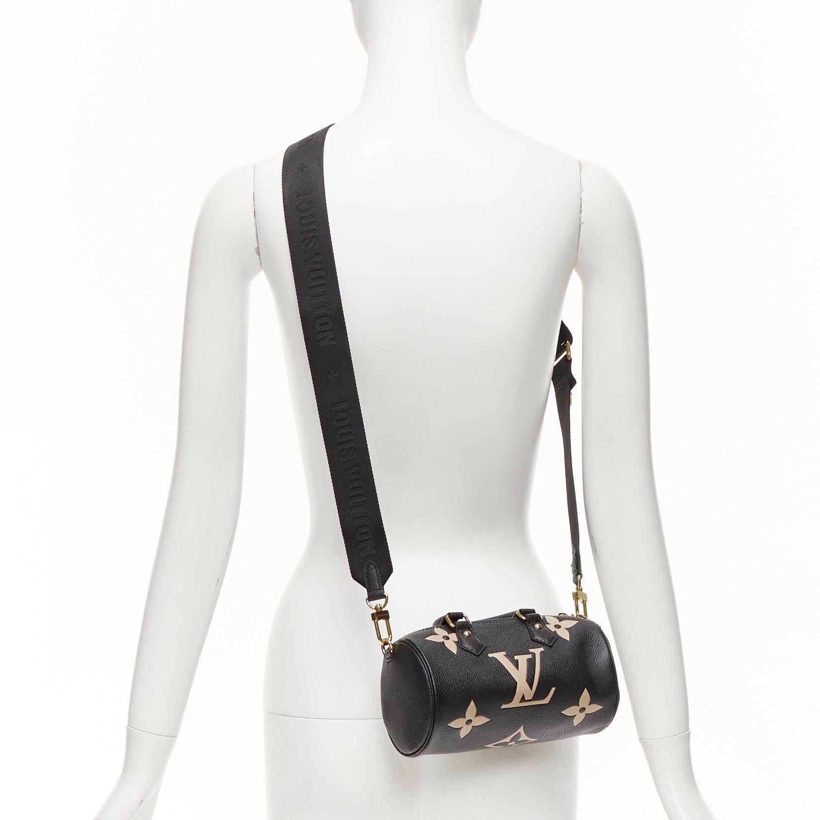 LOUIS VUITTON Papillon BB Giant Empreinte black nude small crossbody duffle bag
Reference: AAWC/A00946
Brand: Louis Vuitton
Model: Monogram Giant Empreinte Papillon BB
Material: Leather
Color: Black, Nude
Pattern: Monogram
Closure: Zip
Lining: Black