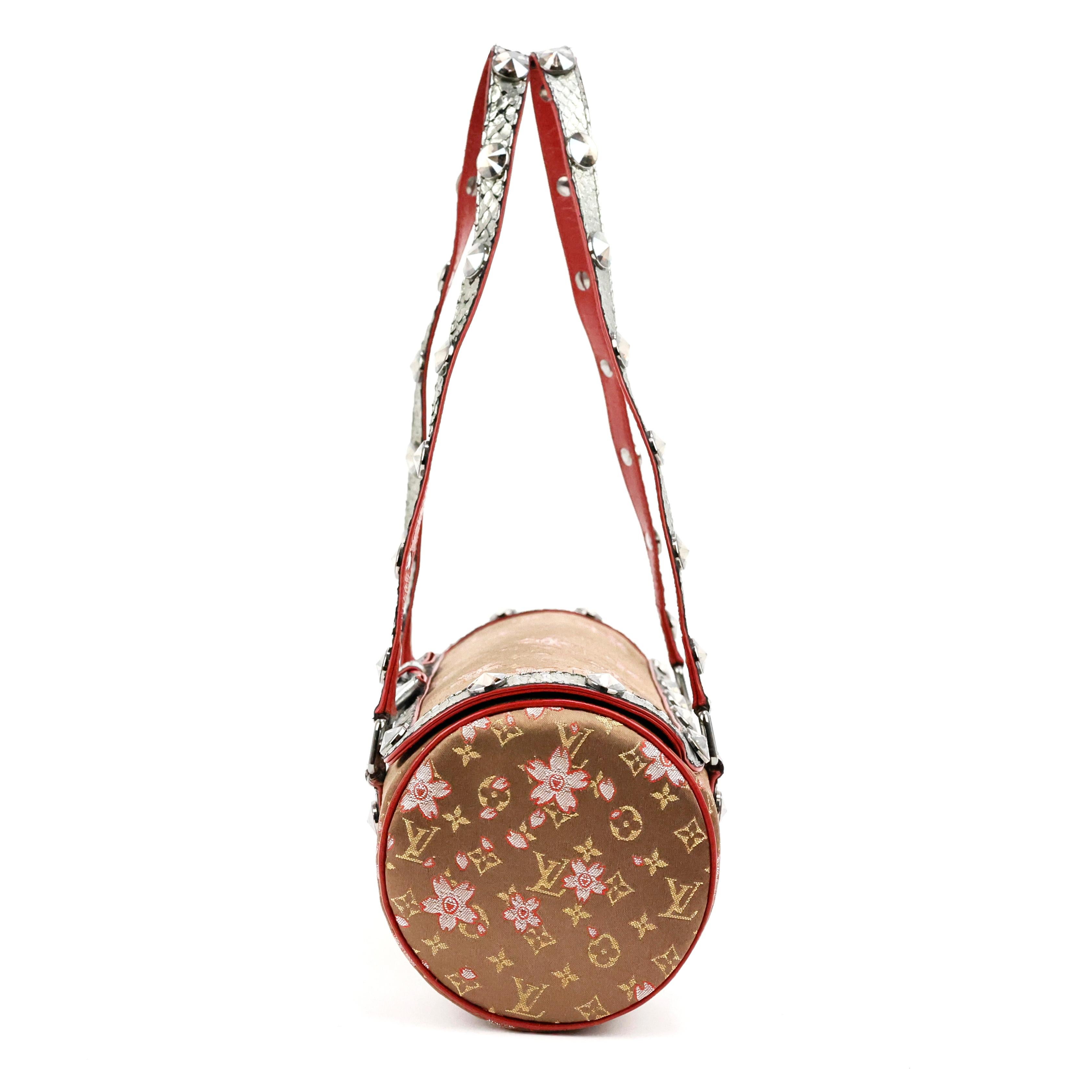 Louis Vuitton Papillon Cherry Blossom Silk Python Monogram Bag For Sale 2