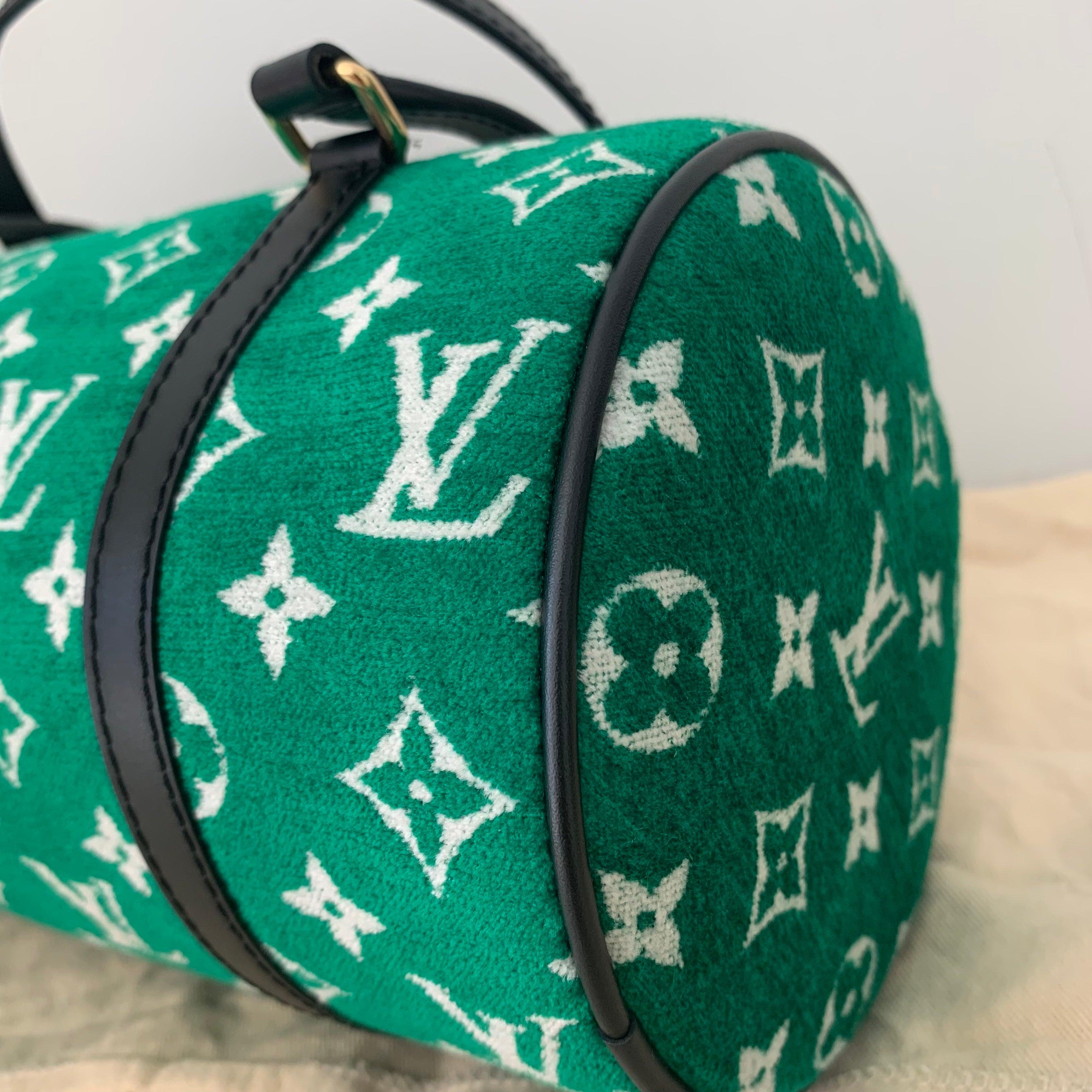 Louis Vuitton Papillon Trunk 26 Green Monogram Velvet and Leather For Sale 4