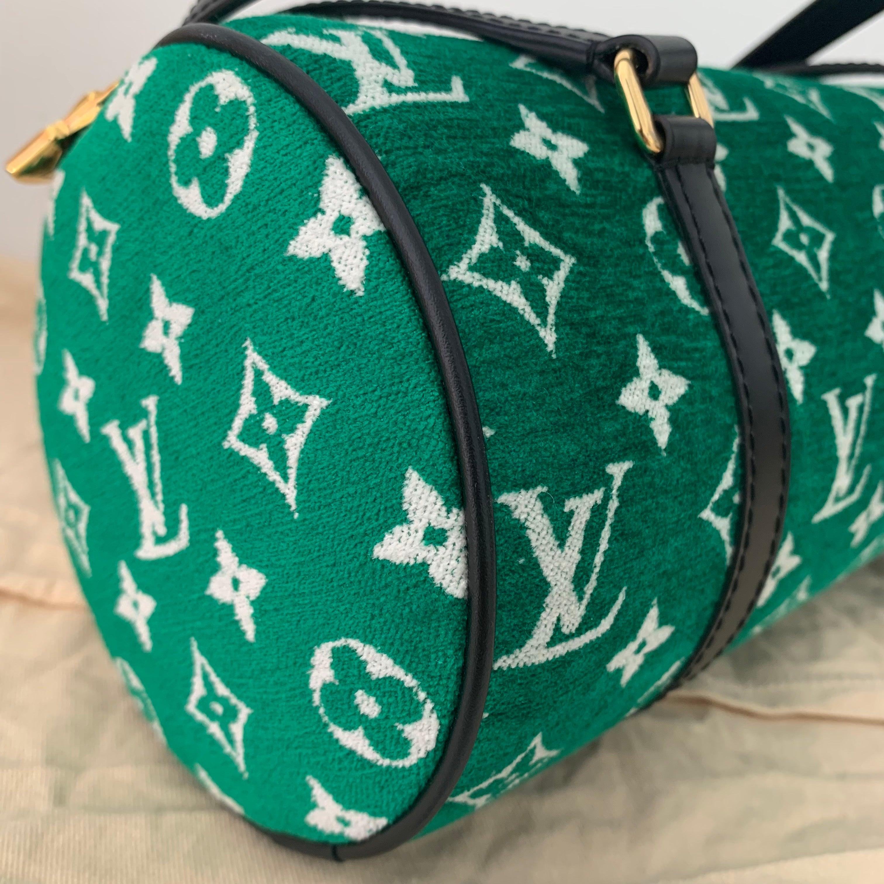 Louis Vuitton Papillon Trunk 26 Green Monogram Velvet and Leather For Sale 5