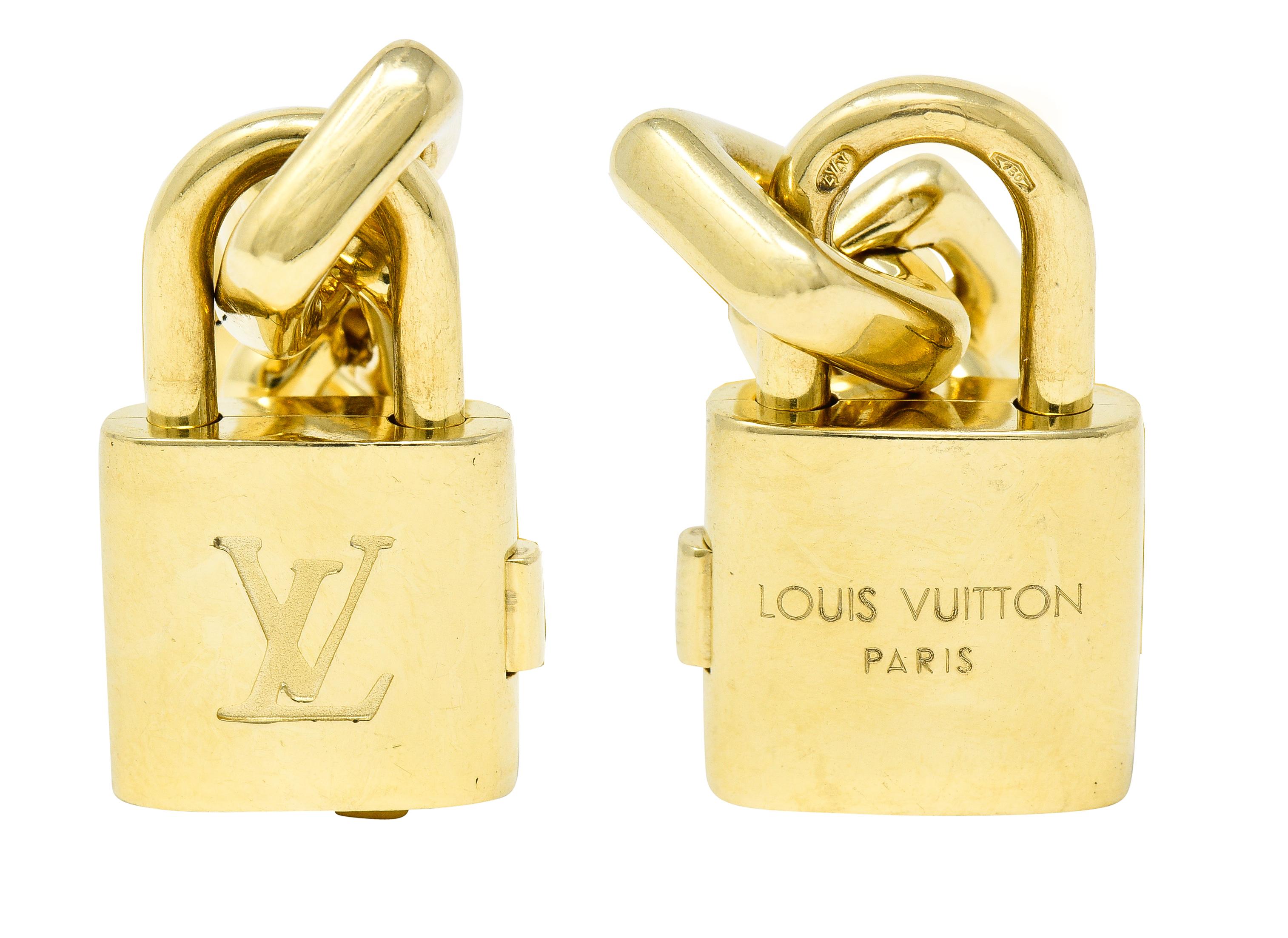 Louis Vuitton Paris 2000s 18 Karat Yellow Gold Square Lock & Key Charm Bracelet 2