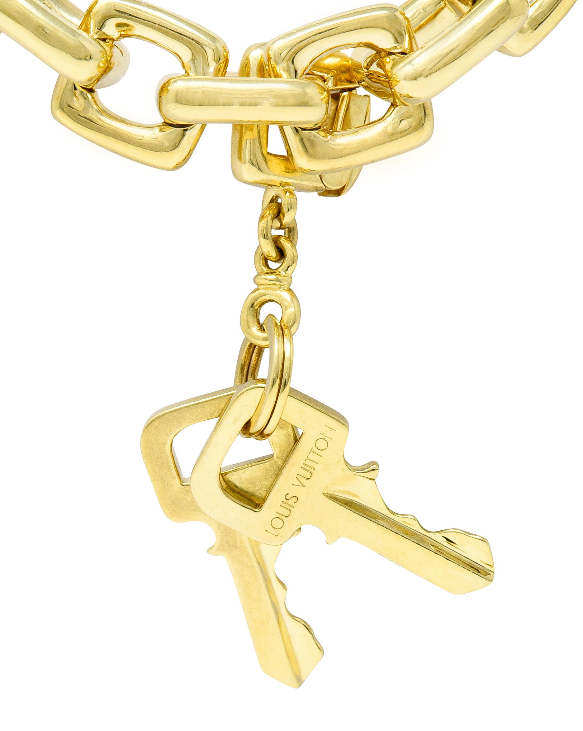 Louis Vuitton Paris 2000s 18 Karat Yellow Gold Square Lock & Key Charm Bracelet 3