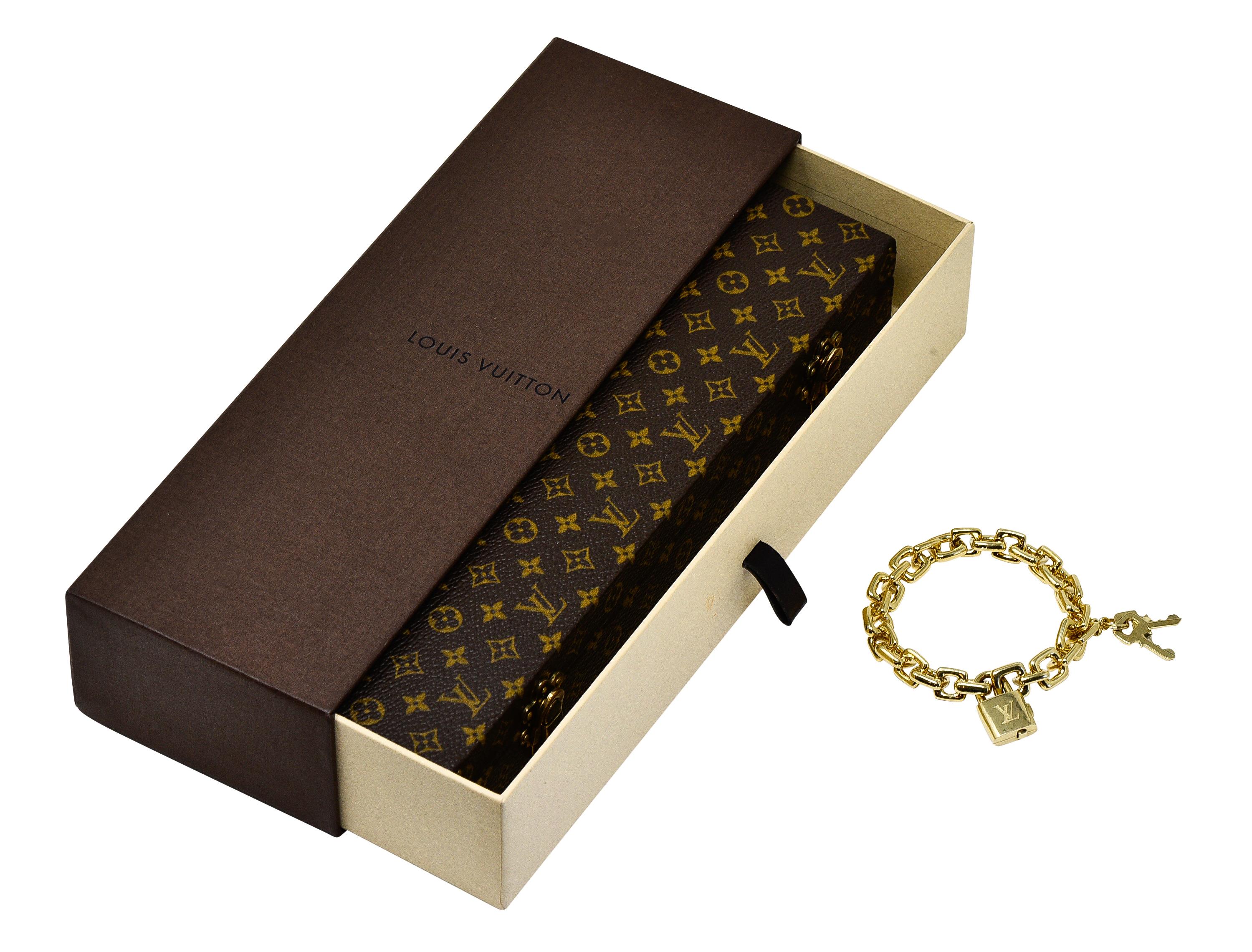 Louis Vuitton Paris 2000s 18 Karat Yellow Gold Square Lock & Key Charm Bracelet 7