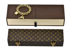 Louis Vuitton Paris 2000s 18 Karat Yellow Gold Square Lock & Key Charm Bracelet