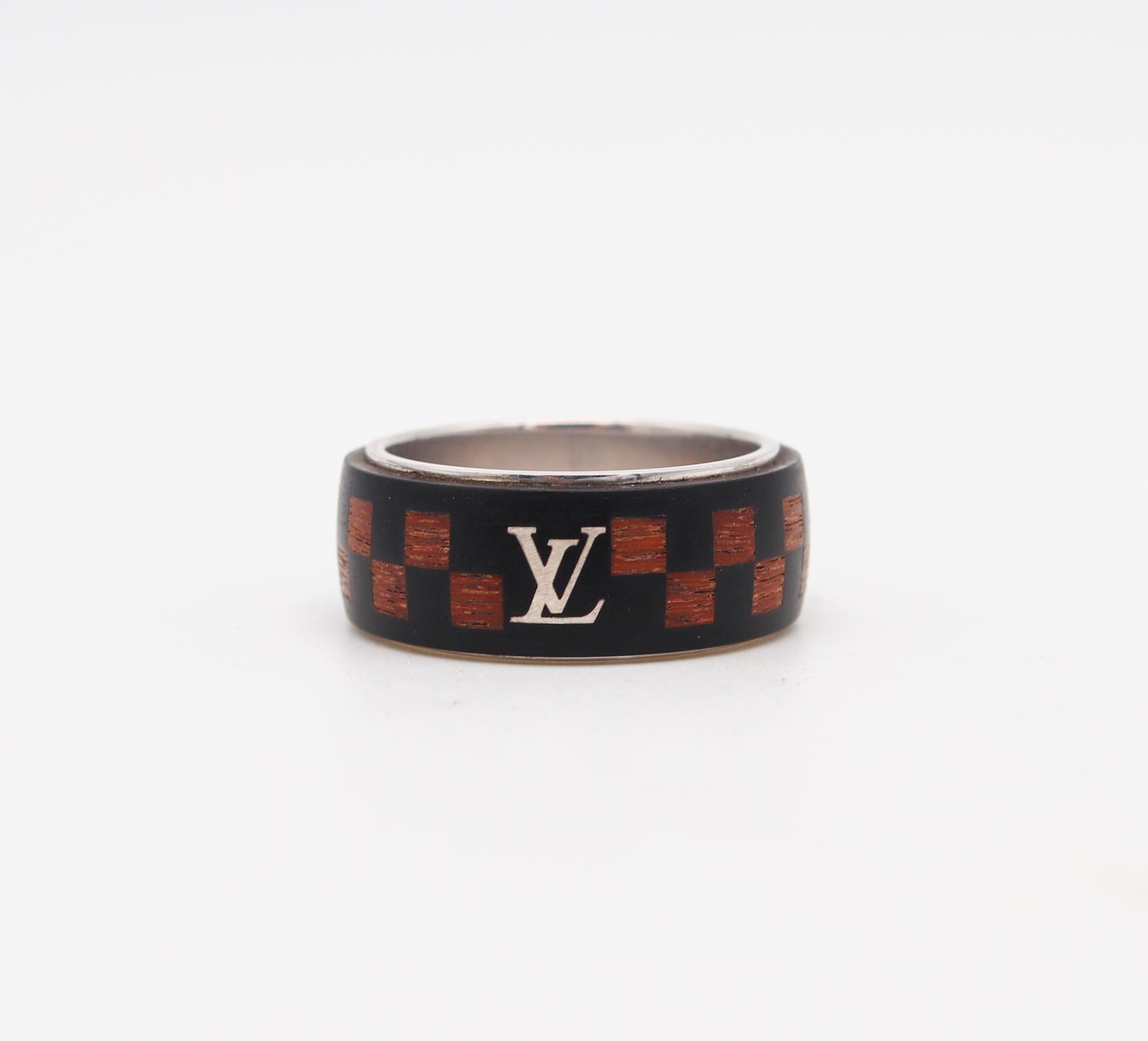 Moderner Pariser Schachbrettring von Louis Vuitton aus Sterlingsilber mit Rosenholz im Zustand „Hervorragend“ in Miami, FL