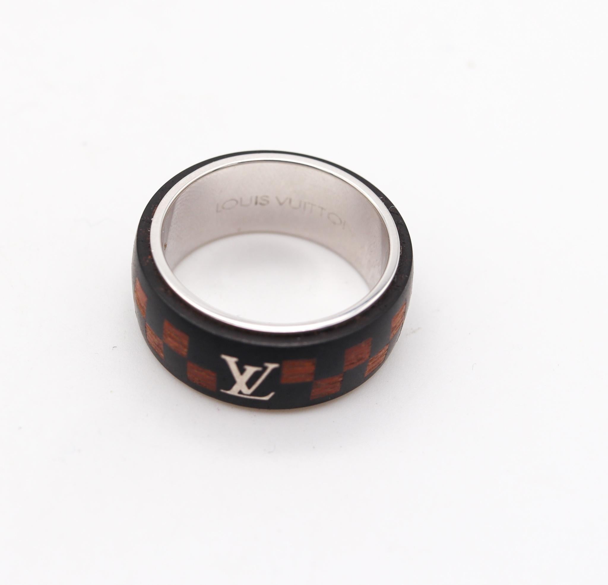 Moderner Pariser Schachbrettring von Louis Vuitton aus Sterlingsilber mit Rosenholz für Damen oder Herren