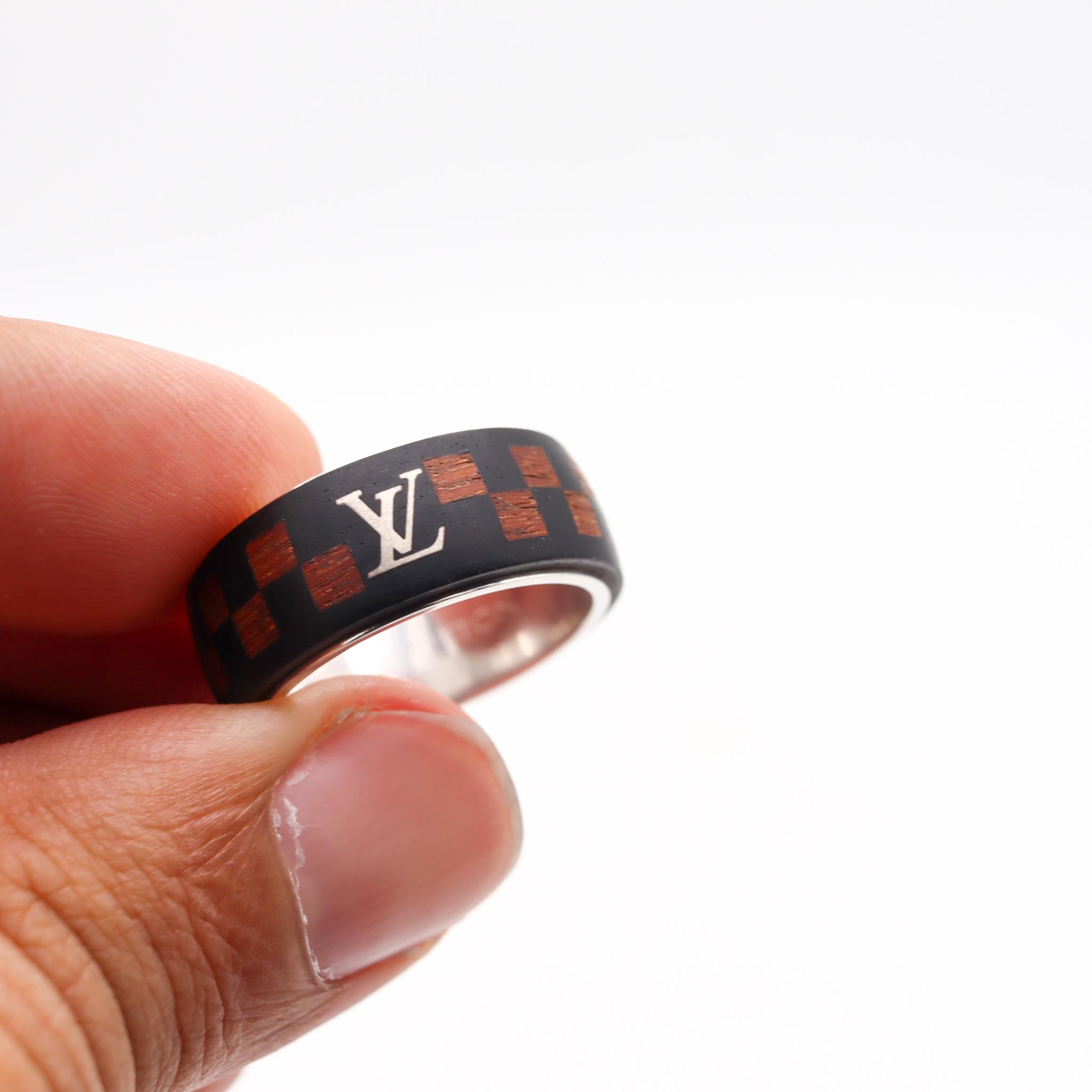 Moderner Pariser Schachbrettring von Louis Vuitton aus Sterlingsilber mit Rosenholz 1