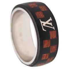 Louis Vuitton Paris Modern Checkerboard Ring in Sterling Silver with Rose Wood