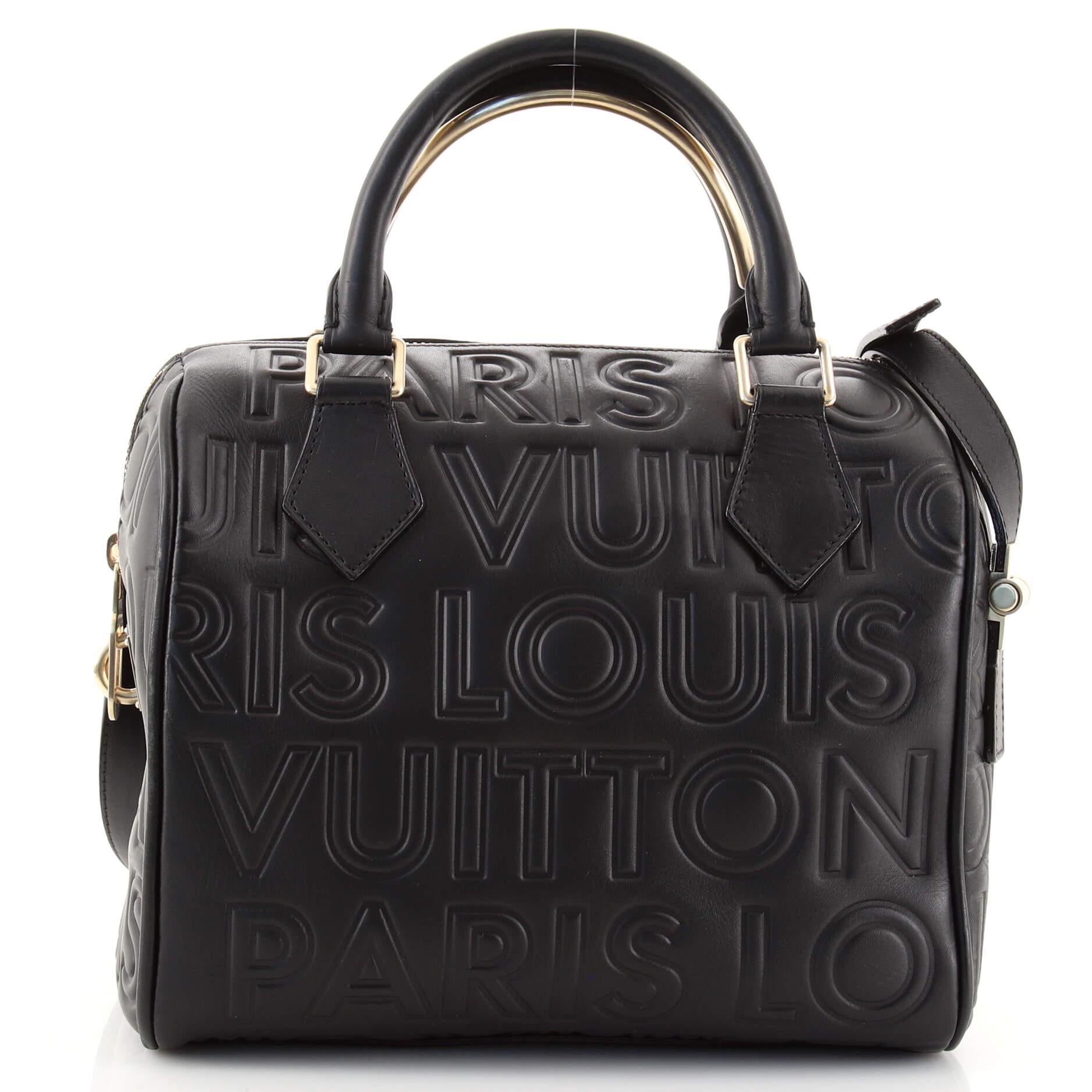 Black Louis Vuitton Paris Speedy Cube Bag Embossed Leather Mini