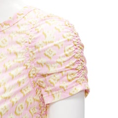 LOUIS VUITTON pastel pink yellow LV monogram shirred twist seam tshirt XS