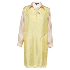 Used Louis Vuitton Pastel Yellow Monogram Silk High-Low Mini Shirt Dress S