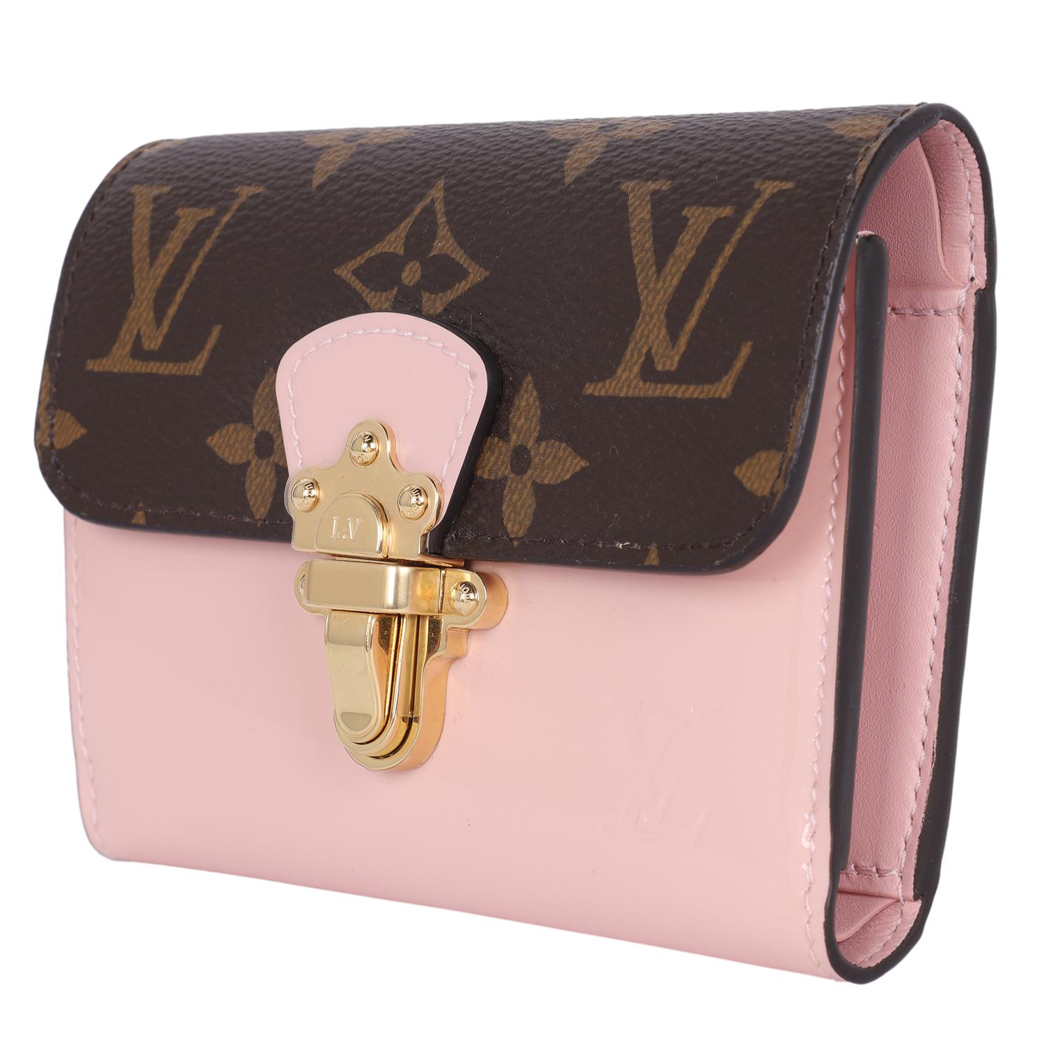 Women's Louis Vuitton Patent Calfskin Monogram Cherrywood Compact Wallet Rose Ballerine 