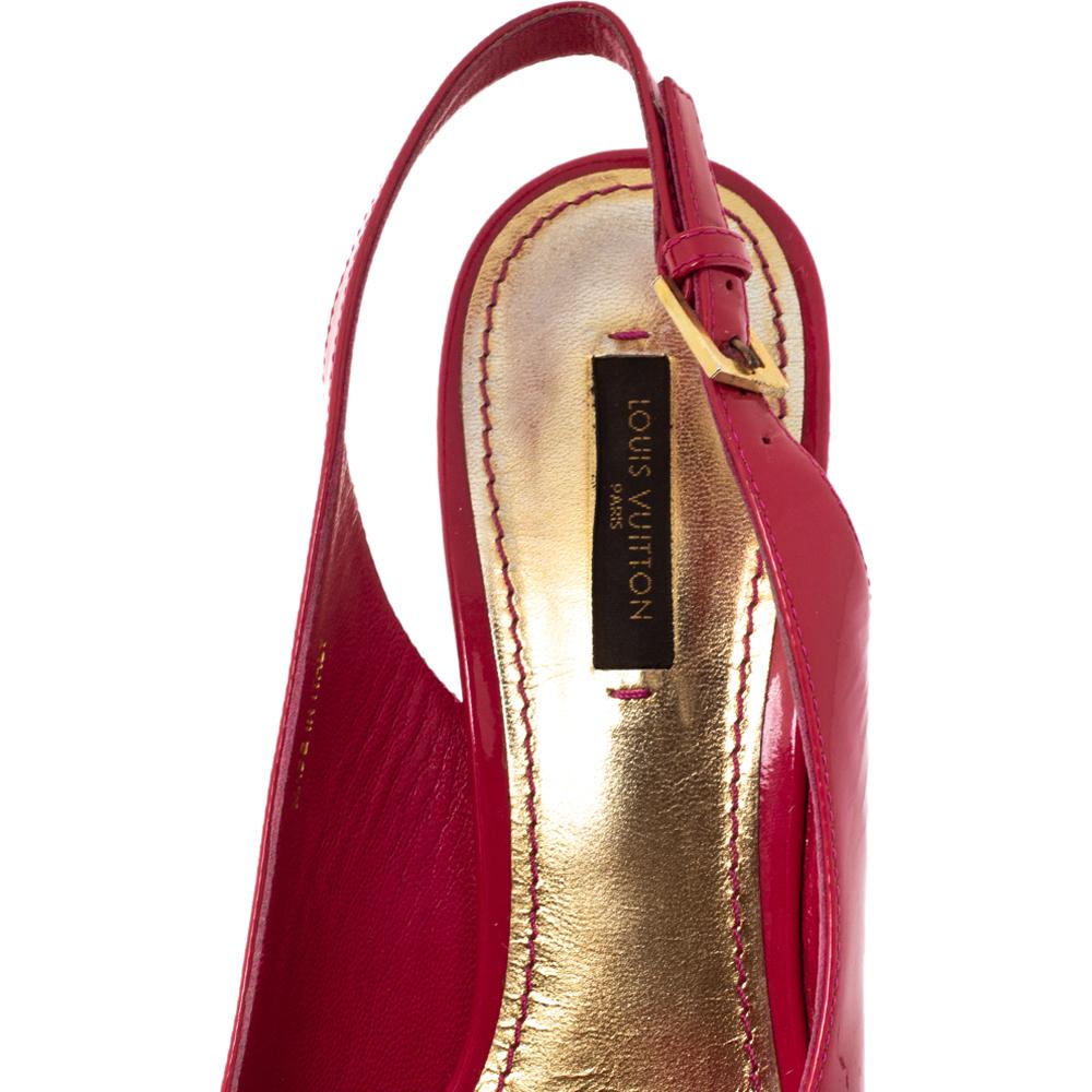 Pink Louis Vuitton Patent Floral Applique Wedge Espadrille Slingback Sandals Size 37