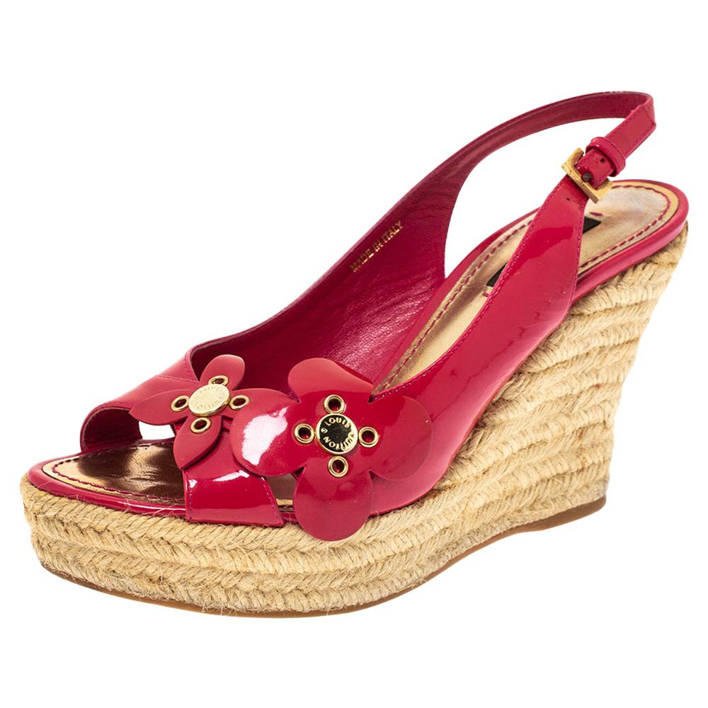 Louis Vuitton Patent Floral Applique Wedge Espadrille Slingback Sandals  Size 37 at 1stDibs | marc jacobs sandals, espadrille wedge, peep toe floral