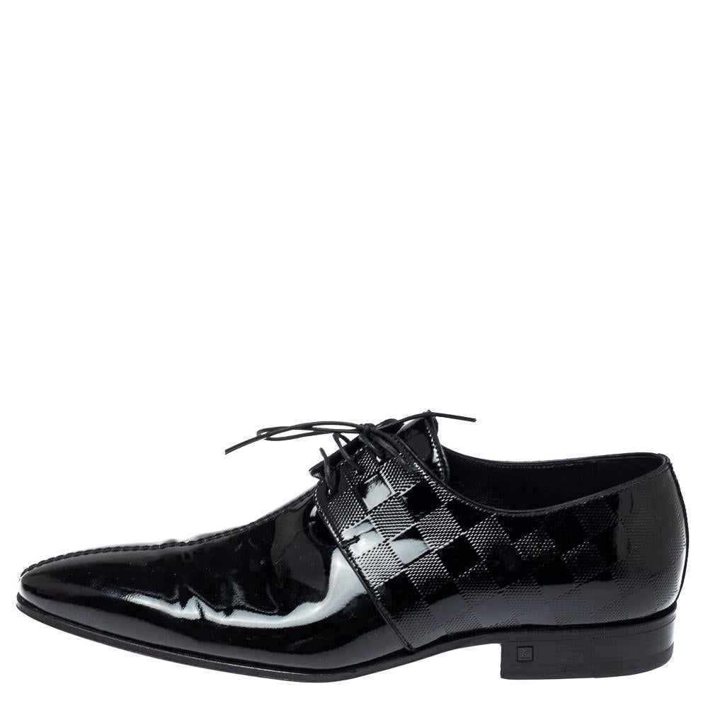 Men's Louis Vuitton Patent Leather Damier Embossed Lace Up Derby Size 42