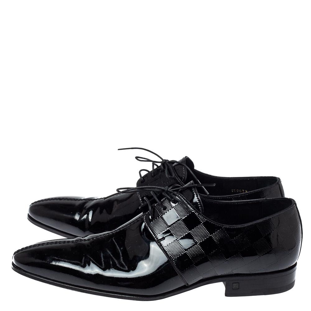 Louis Vuitton Patent Leather Damier Embossed Lace Up Derby Size 42 2