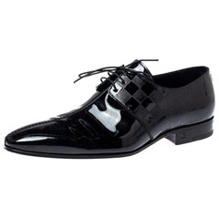 Louis Vuitton Patent Leather Damier Embossed Lace Up Derby Size 42