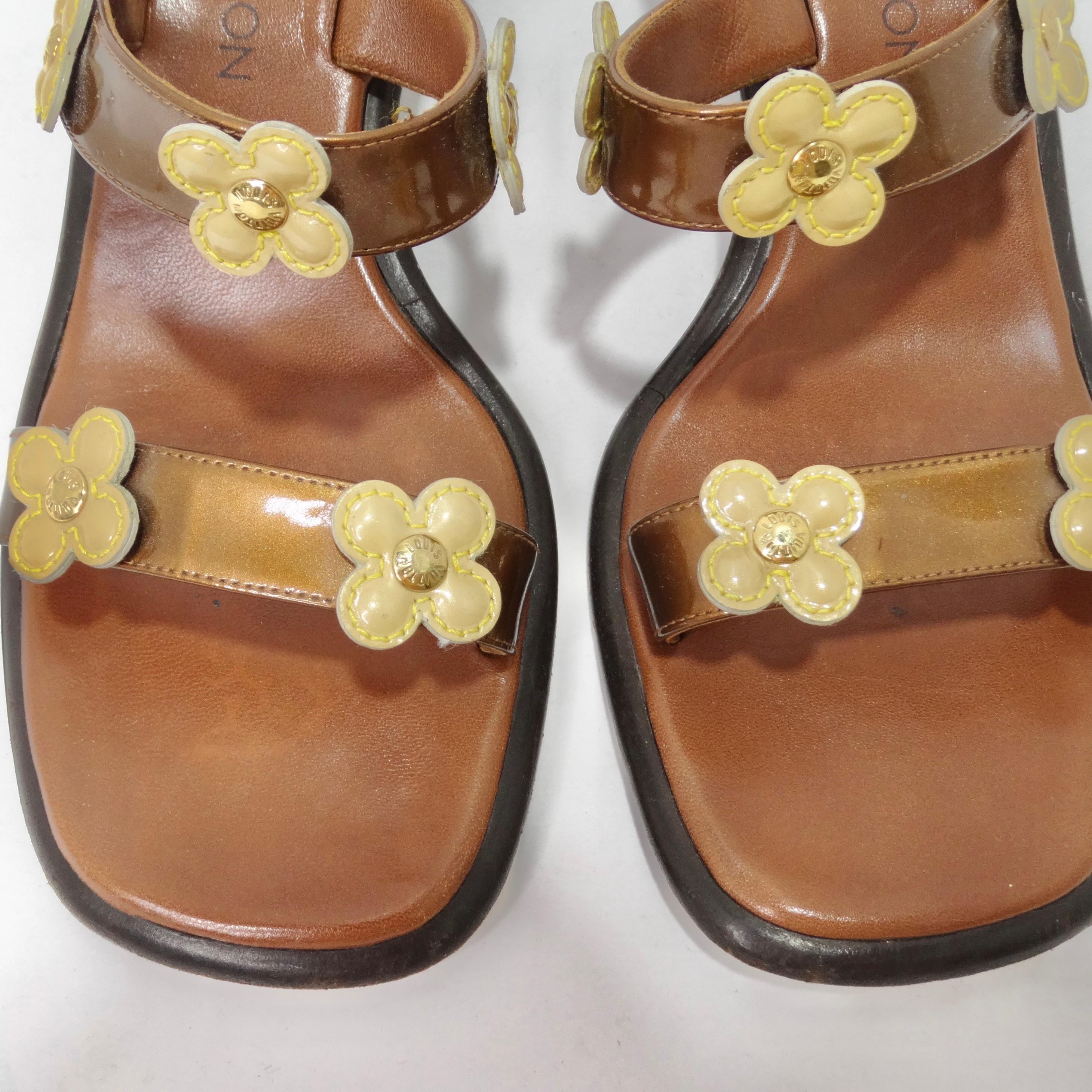 Brown Louis Vuitton Patent Leather Flower Heels For Sale
