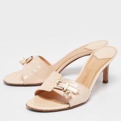 Louis Vuitton Patent Leather LV Dice Buckle Embellished Slide Sandals Size 38.5