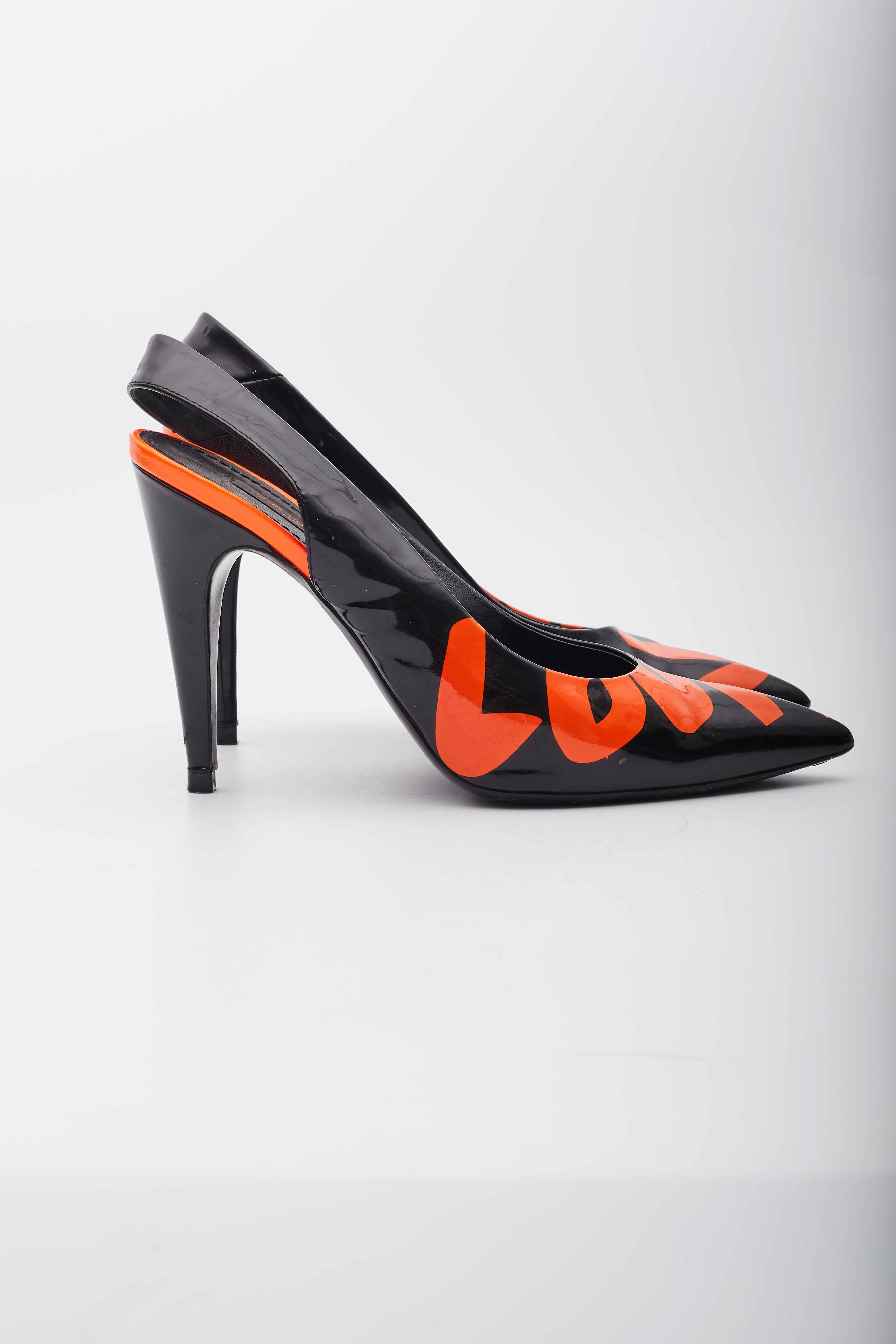Louis Vuitton Patent Leather Orange Black Graffiti Slingback Heels For Sale 1