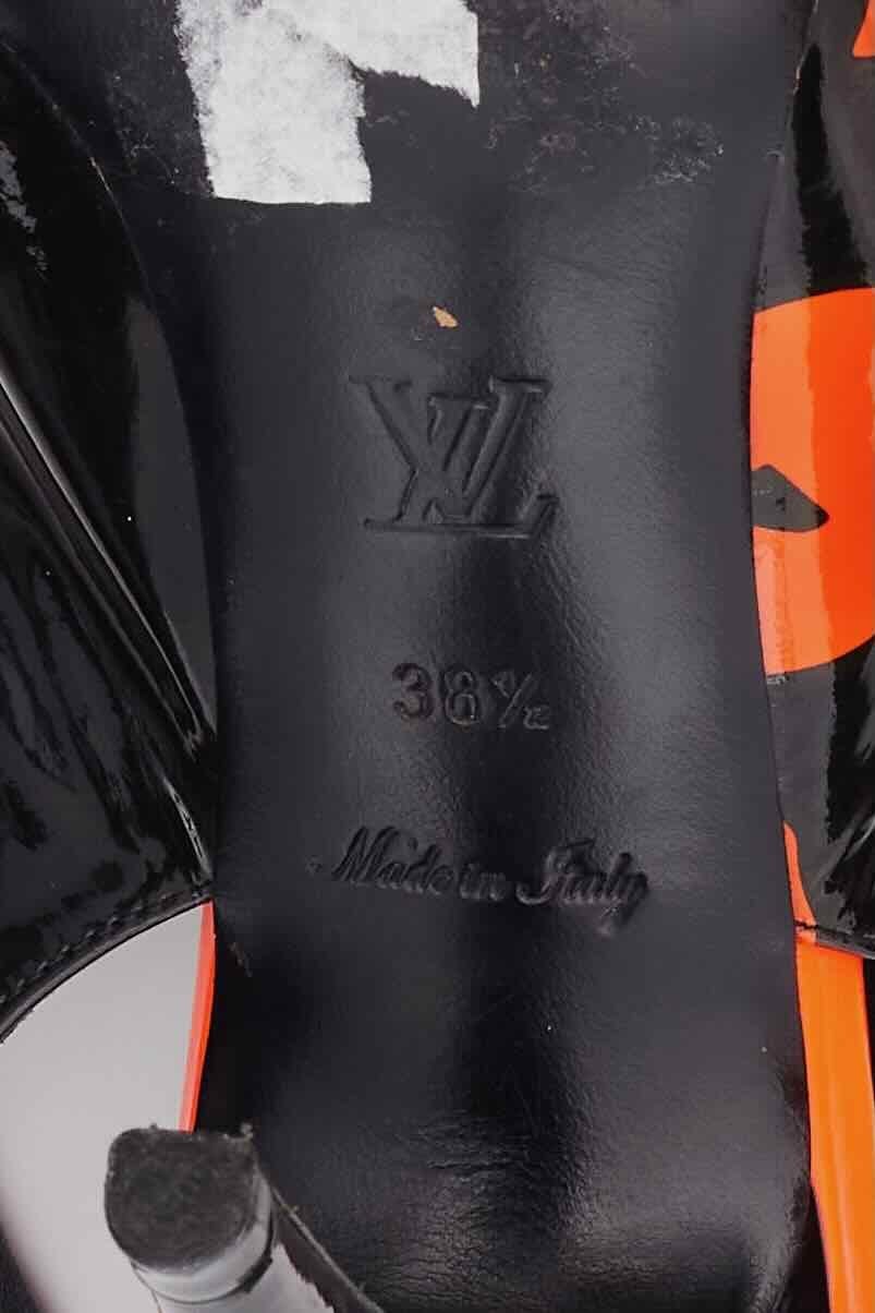 Louis Vuitton Patent Leather Orange Black Graffiti Slingback Heels For Sale 5