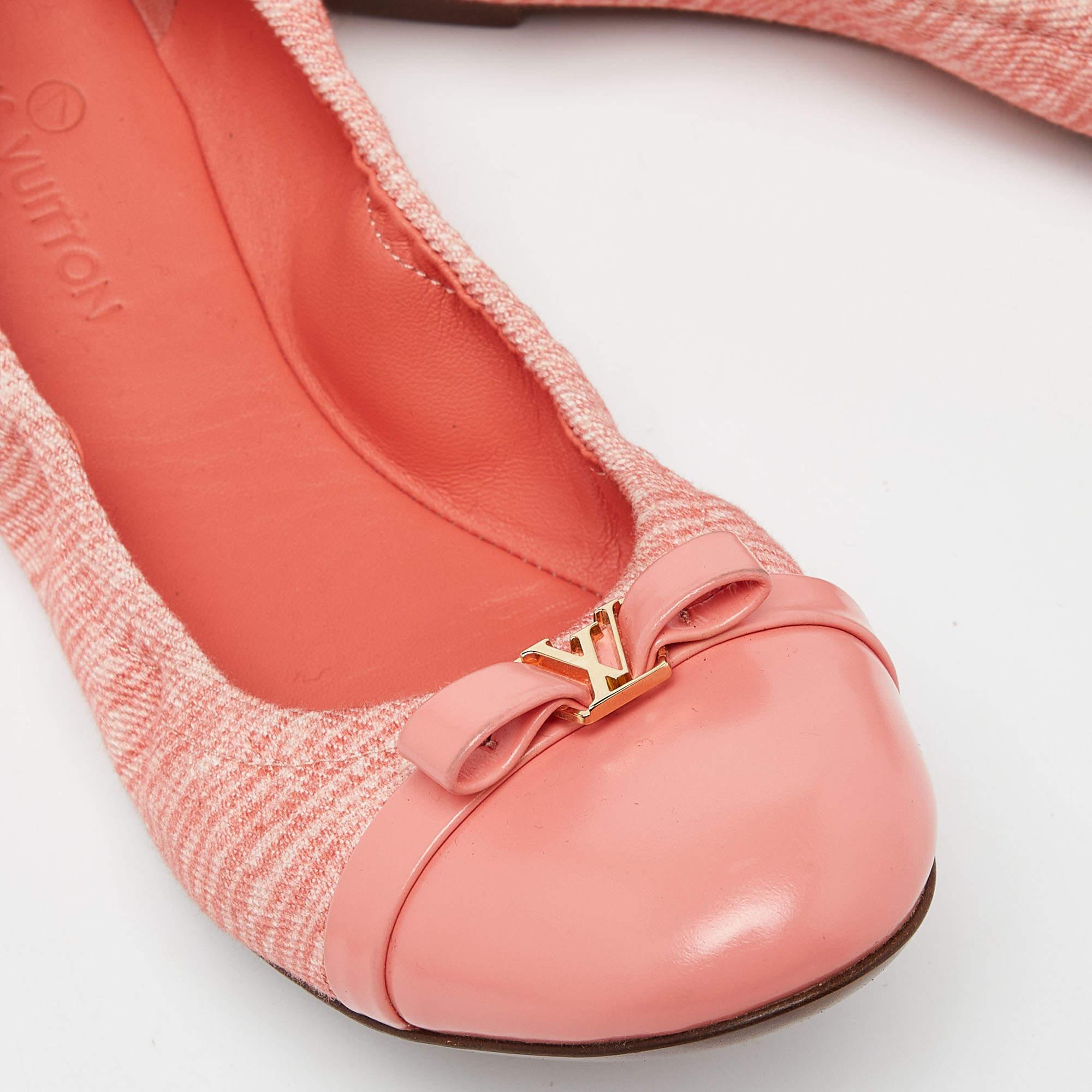 Louis Vuitton Pfirsich Canvas und Leder Elba Scrunch Ballettschuhe Größe 36 Damen im Angebot