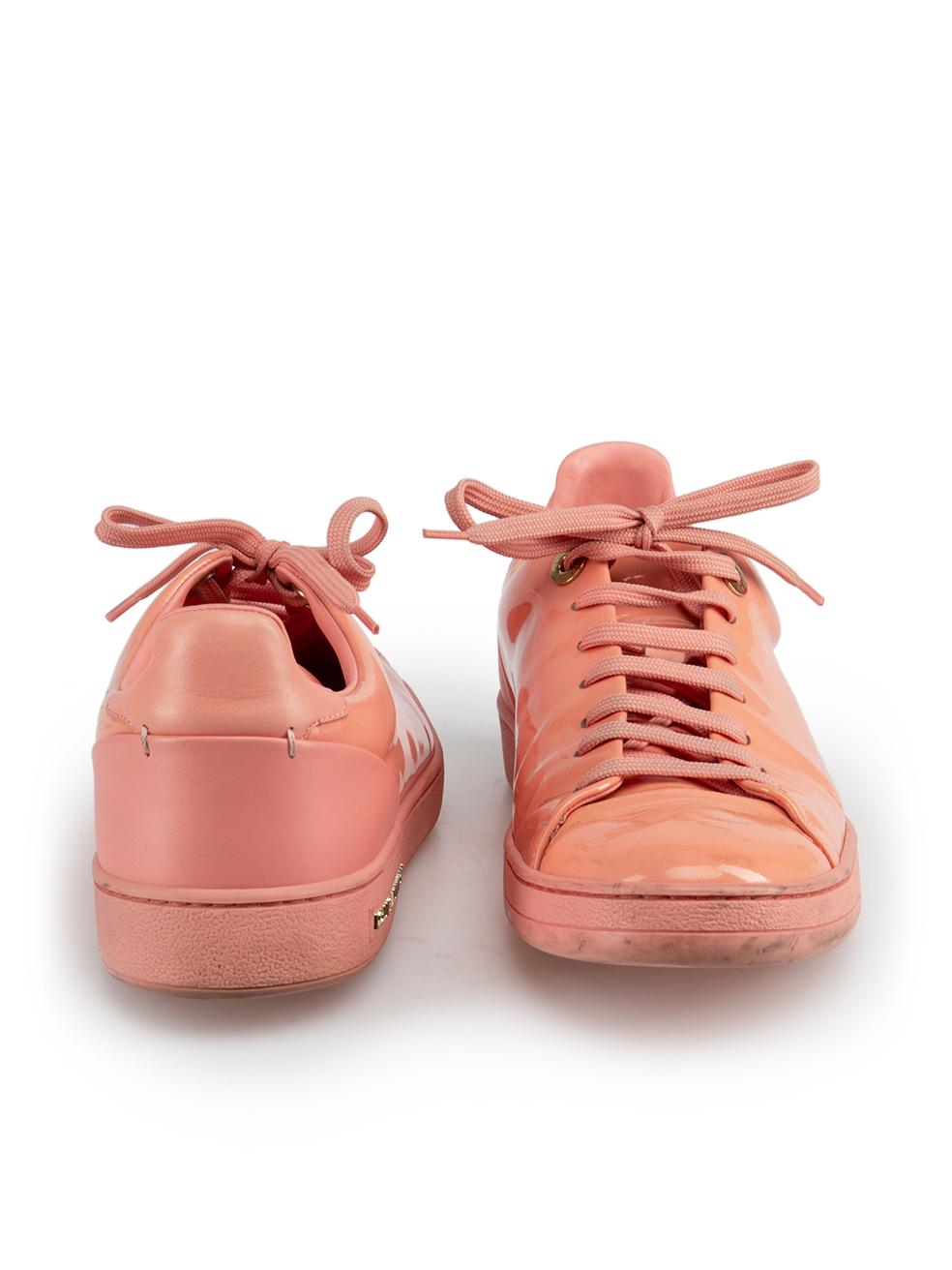 Louis Vuitton Peach Patent Leather Frontrow Trainers Size IT 38.5 In Excellent Condition In London, GB