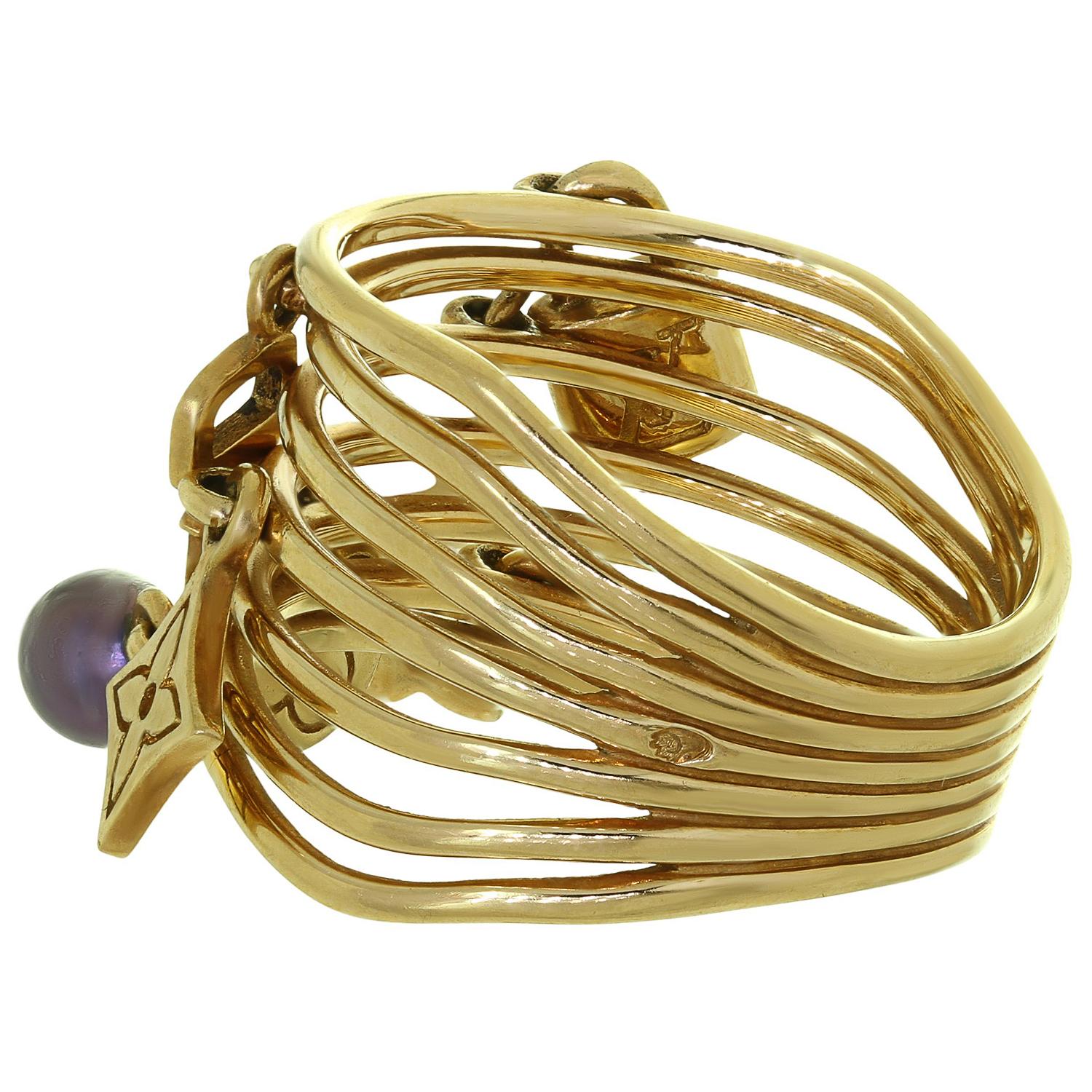 Pear Cut Louis Vuitton Pearl 18k Yellow Gold Monogram Ring 55