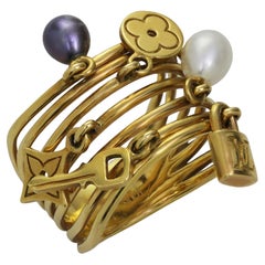 Louis Vuitton Pearl 18k Yellow Gold Monogram Ring 55