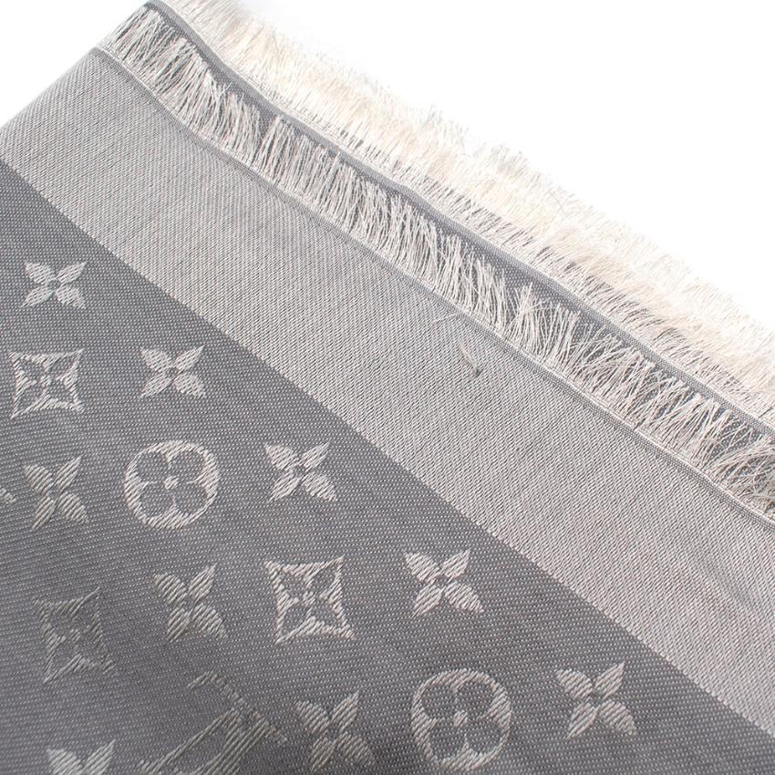 Beige Louis Vuitton Pearl Grey Silk & Wool Blend Monogram Denim Shawl