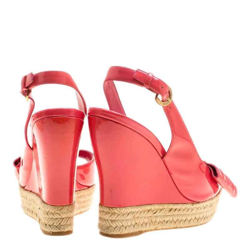 Women's Louis Vuitton Peep Toe Espadrille Wedge Slingback Sandals Size 37