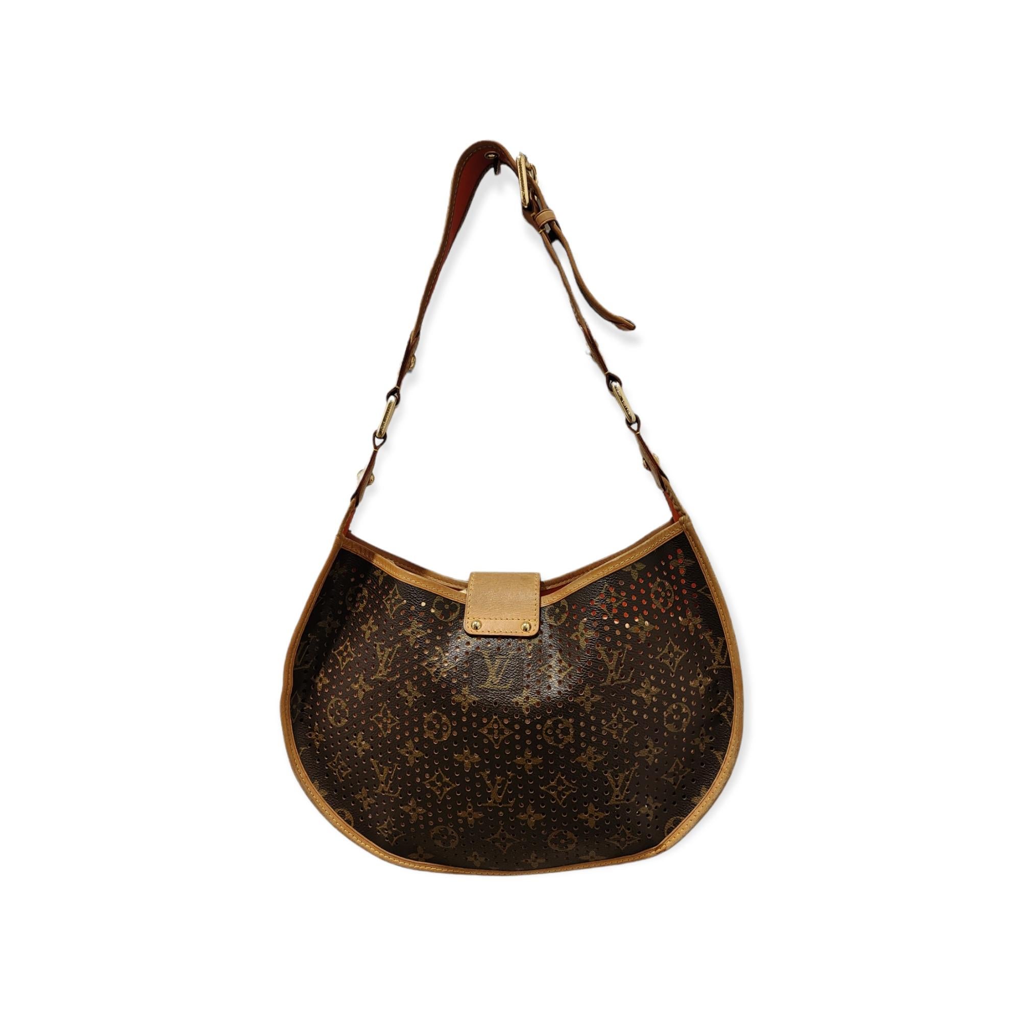 Women's or Men's Louis Vuitton perforated monogram and orange leather shoulder bag