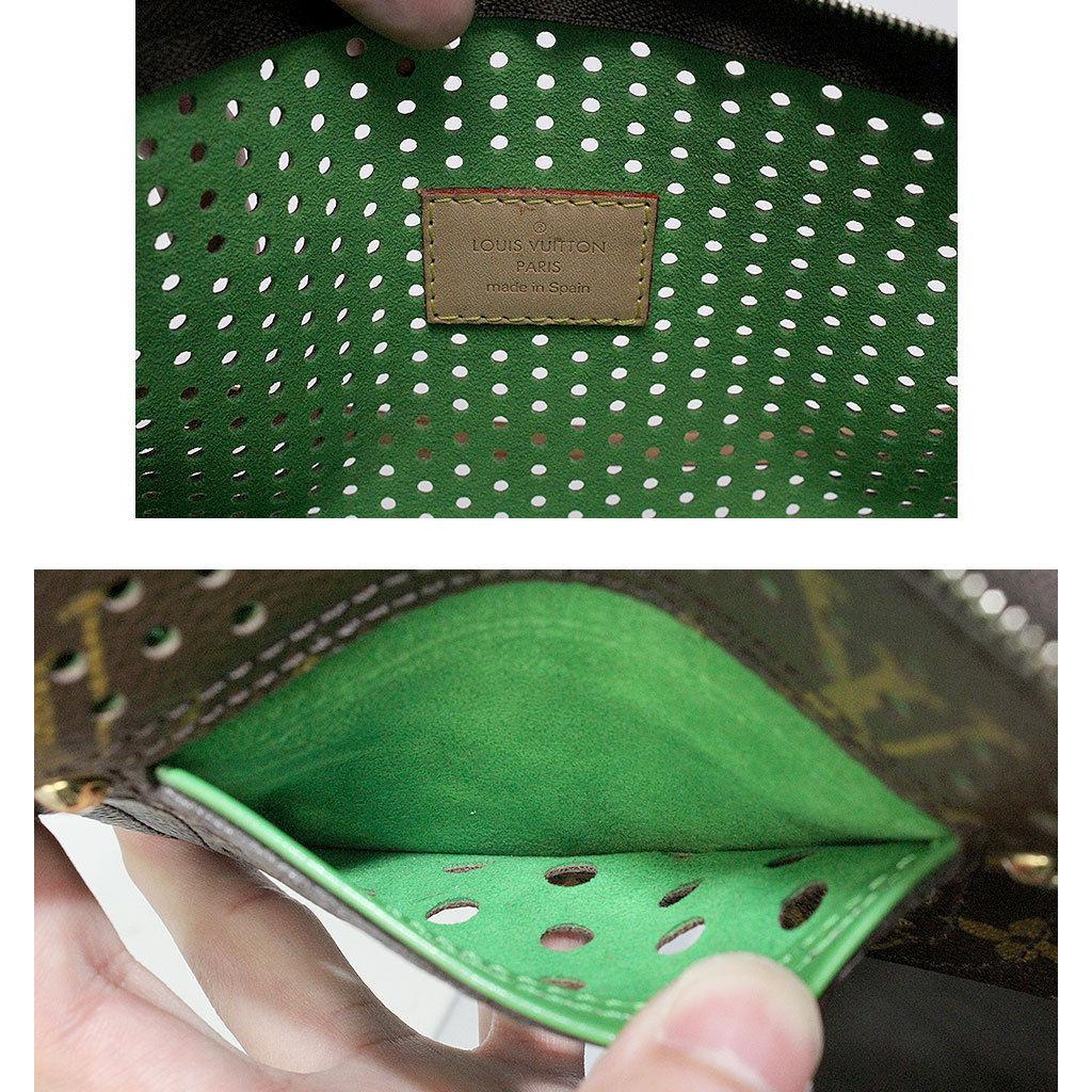 Louis Vuitton Perforated Monogram Green Pochette Purse Handbag In Excellent Condition In Boca Raton, FL