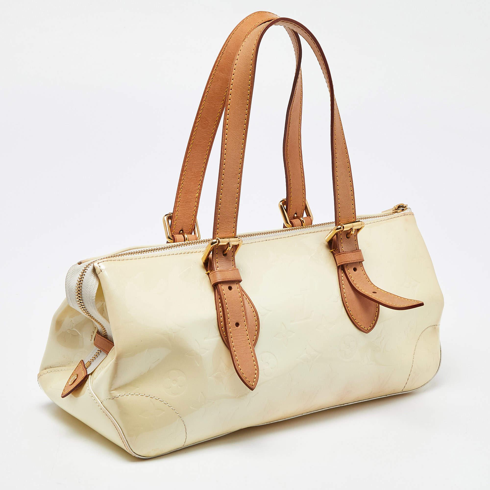 Beige Louis Vuitton Perle Monogram Vernis Rosewood Avenue Bag