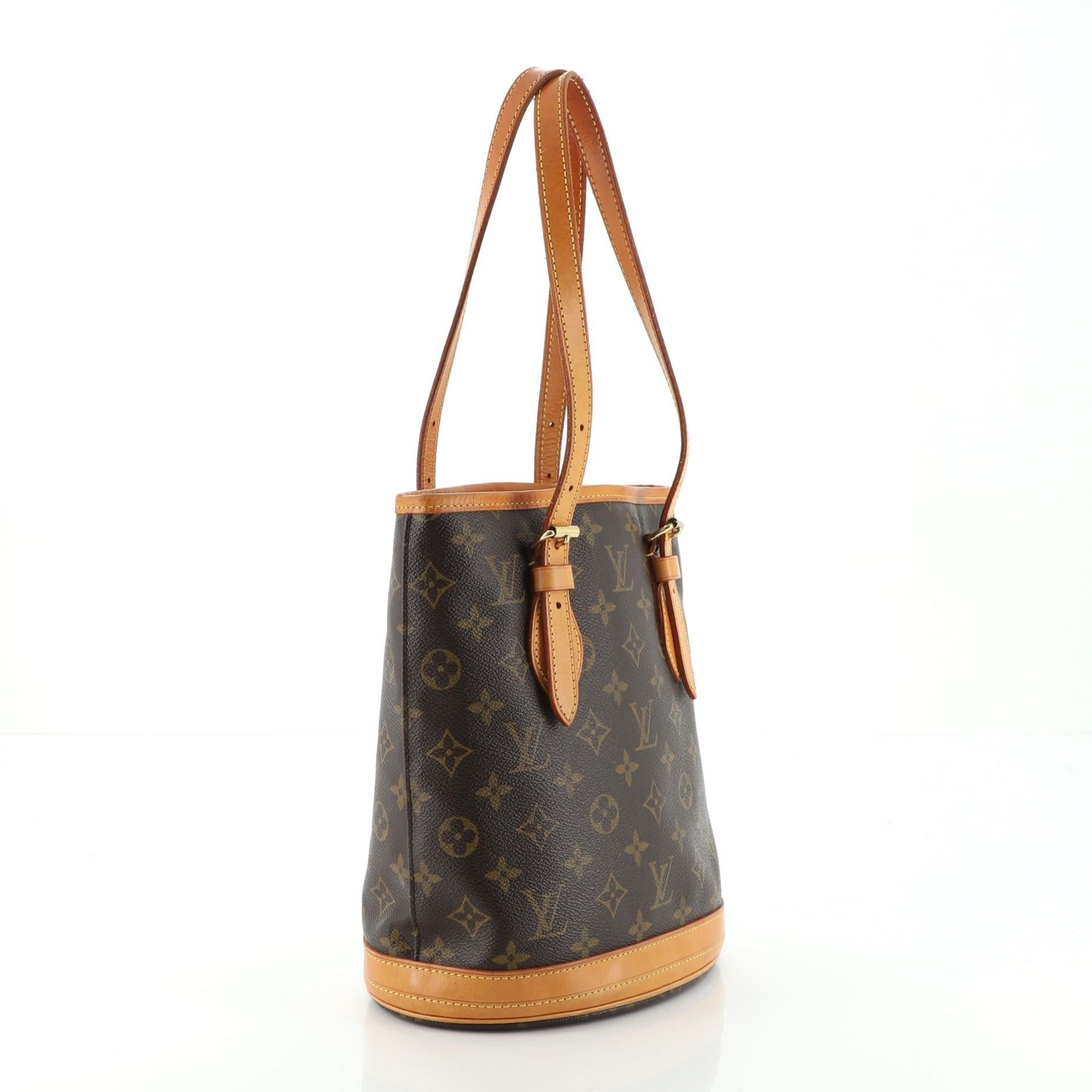 Brown Louis Vuitton Petit Bucket Bag Monogram Canvas